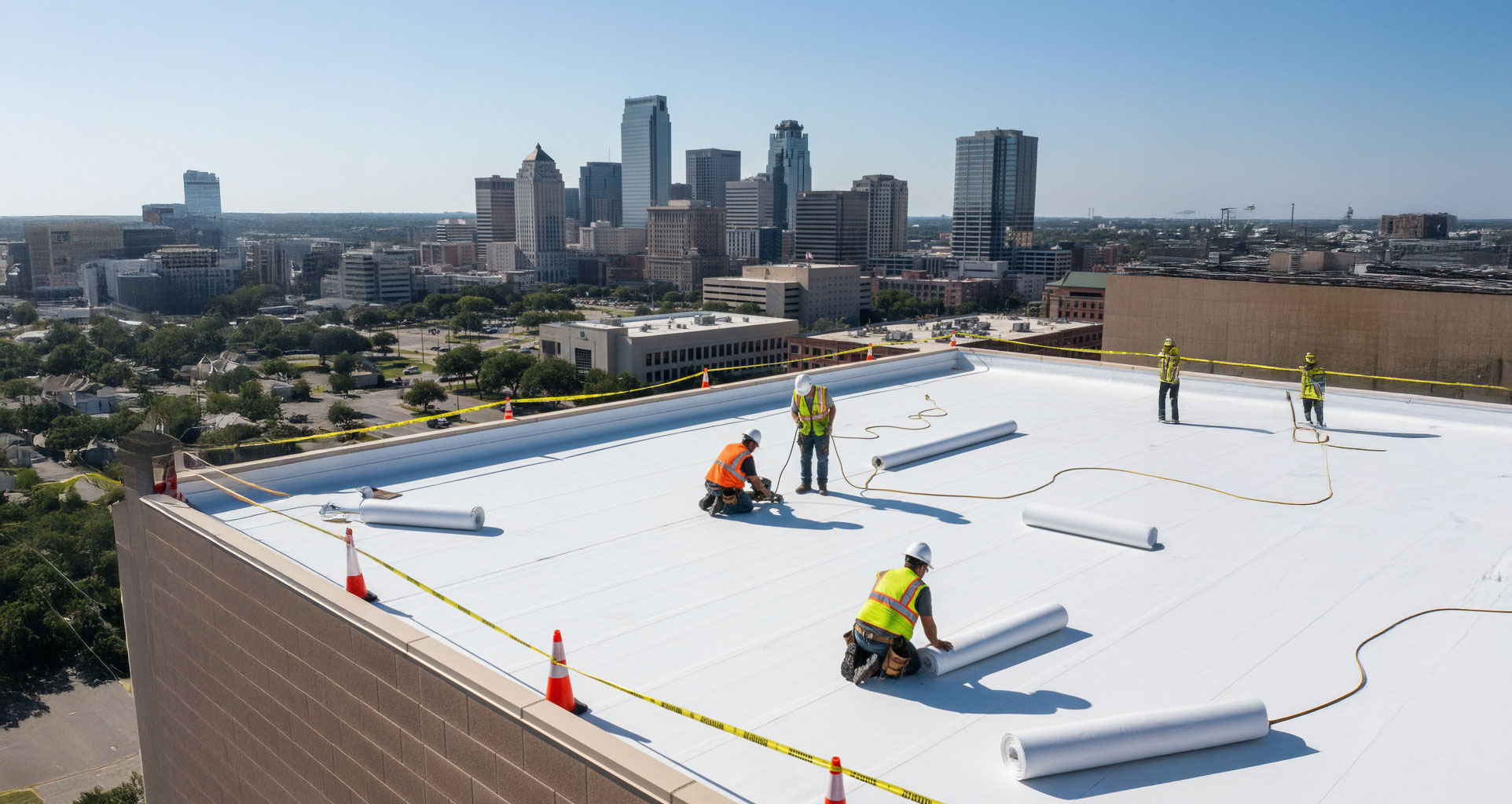Commercial roofing system on a Fort Worth business
