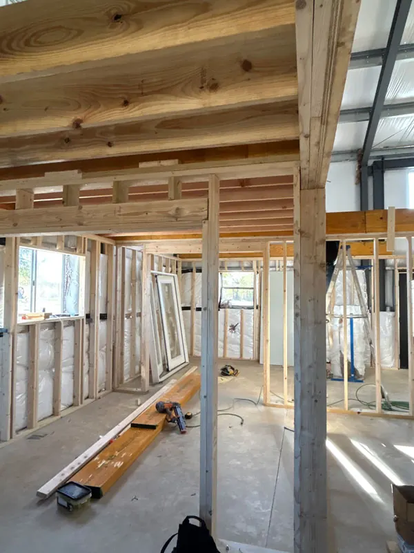 Wall and overhead wood framing