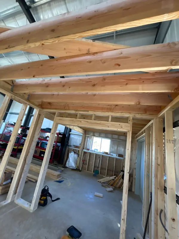 Overhead beams and interior wall framing